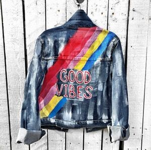 SOLD Wren & Glory Hand Painted Good Vibes Denim Jeans Jacket Limited Edition